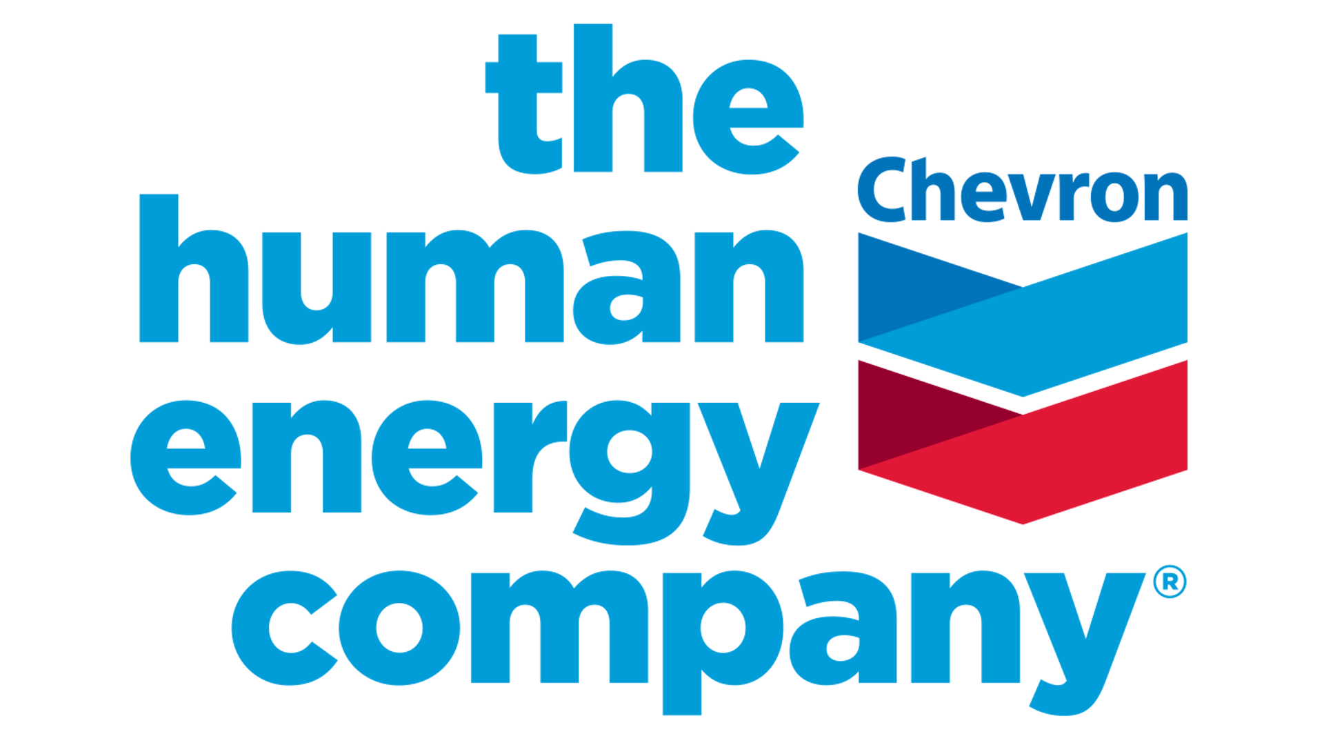 two chevron stripes in red and blue next to text reading the human energy company