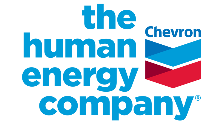 two chevron stripes in red and blue next to text reading the human energy company