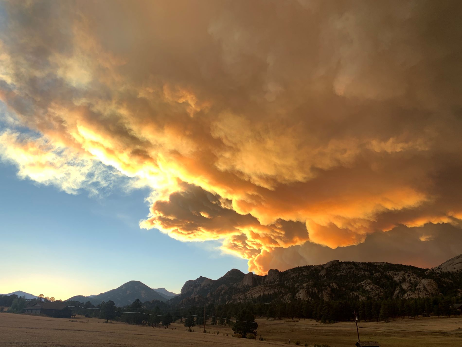 Looking north from Good Samaritan Estes Park Village at the 2020 Cameron Peak Fire working its way south. (Photo/ David Wolf & Estes Valley Fire Protection District)