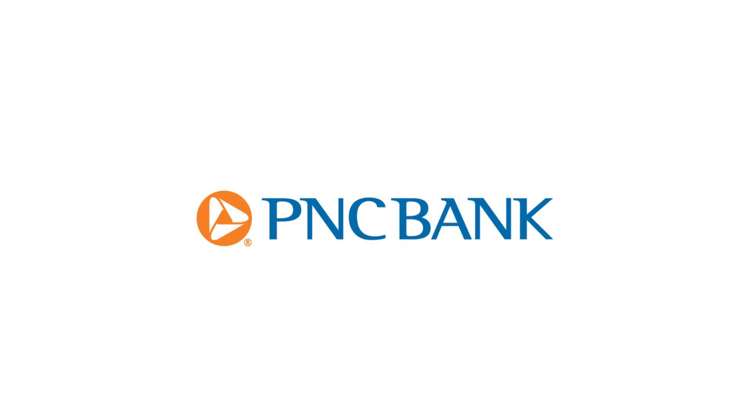 Logo with orange circle containing white triangles reading PNC BANK