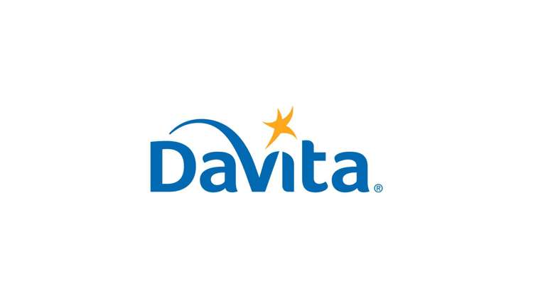 blue text reading DaVita with a yellow star dotting the i