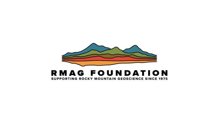 Colorful mountain scape over text reading "RMAG FOUNDATION Supporting Rocky Mountain Geoscience since 1975"