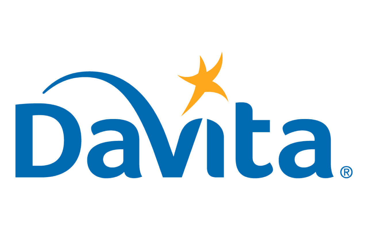 blue text reading DaVita with a yellow star dotting the i